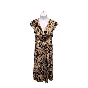 BloomChic Maxi Dress Womens Size 12 Tropical Leaf Print Flutter Sleeve